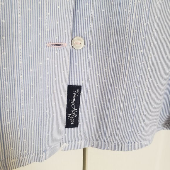 Tommy Hilfiger pleated button up blouse - chambray seersucker - Size L - Picture 8 of 16